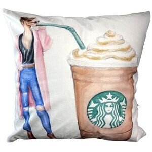 Coffee Lady Jeans Accent  Pillowcase Throw Sham Pillow Cushion Cover Home Decor